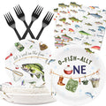 O-Fish-Ally One Birthday Party Supplies for 20 Guests - Fishing Theme Plates Napkins and Forks - Boys 1st Birthday Disposable Ta