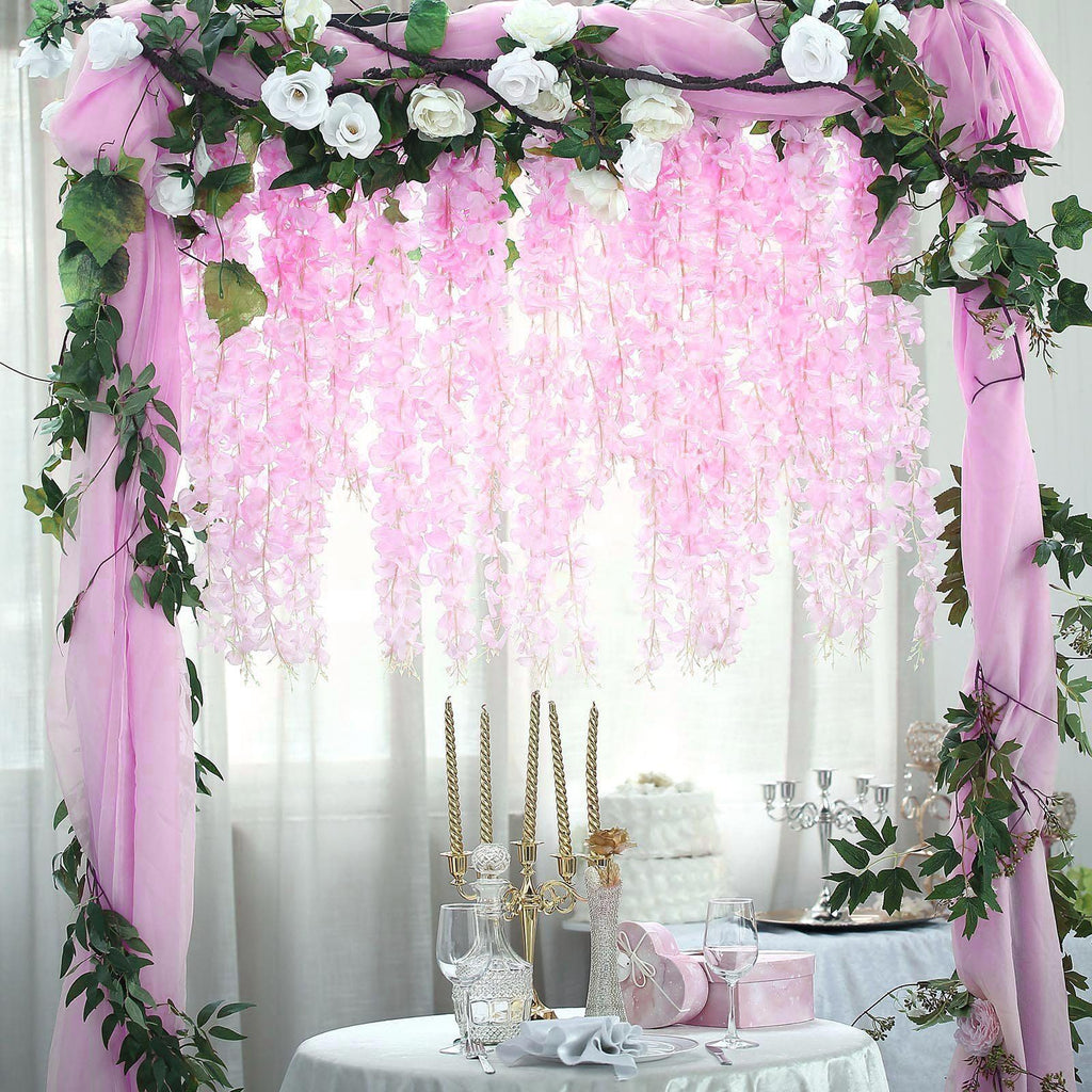 12 Pack Pink Wisteria Hanging Flowers Garland, 3.77 Feet Pink Artificial Wisteria Flower Vines, Fake Pink Wisteria, Pink Flower