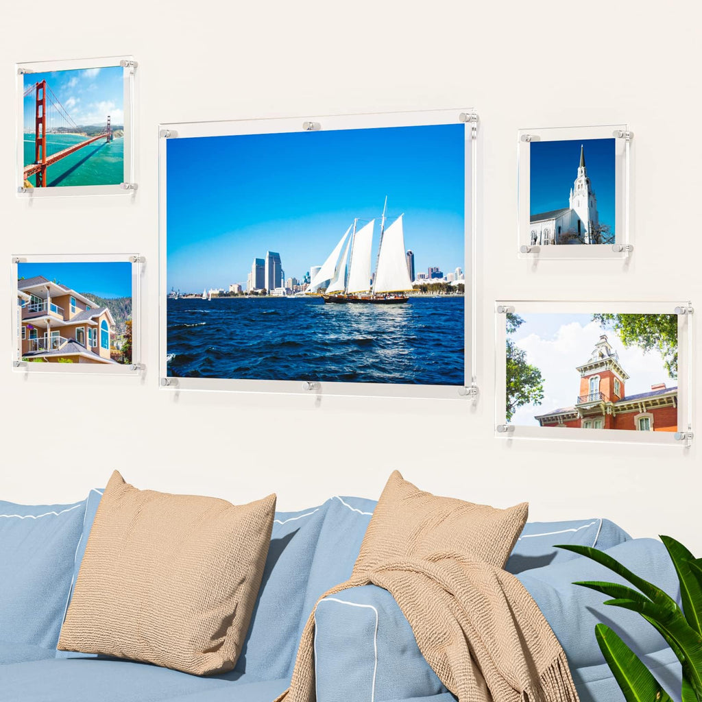 Niubee Clear Acrylic 8X10 Wall Mount Picture Frame, Floating Frames For Photography Display (3 Pack)