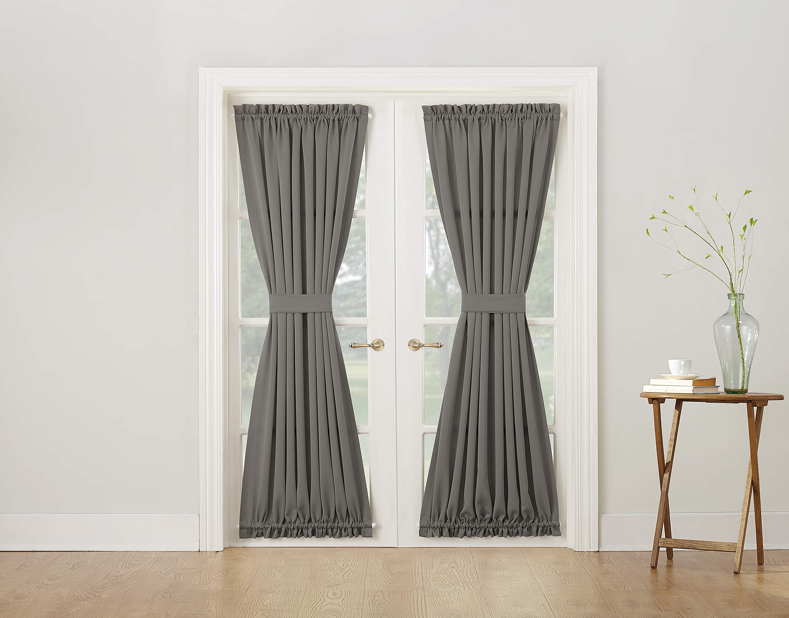 Sun Zero Barrow Energy Efficient Rod Pocket Door Curtain Panel, 54'' X 72'', Steel