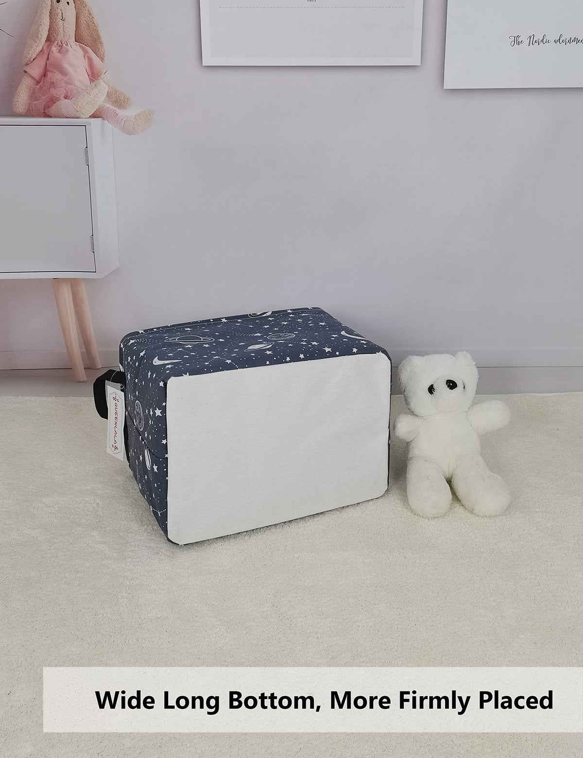 Queenlala Rectangular Laundry Hamper/Foldable Nursery Laundry Basket For Organizing/Storage Bin Baskets/Children Toy Office Bedroom/Toy Bin Closet Shelf Baskets(Rec-Blue-Starry Sky)