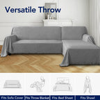 Purefit Geometric Jacquard Throw Sofa Cover - Textured Soft Washable Decorative Couch Covers For 3 Cushion Couch, Throw Cover With Tassels Furniture Protector For Pets, Kids (X-Large, Light Gray)