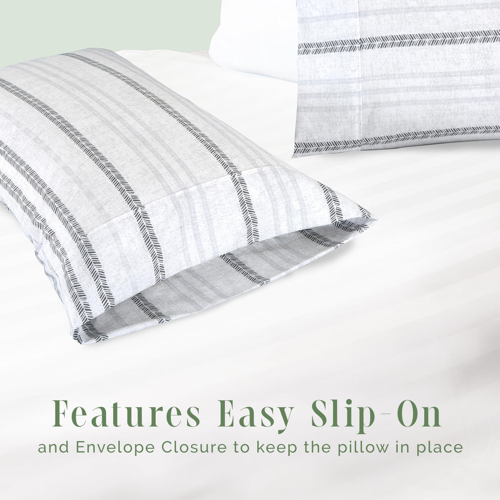 Elegant Comfort Ultra Soft Set Of 2 Striped Print Pillowcases - 1500 Premium Hotel Quality Microfiber, Soft And Smooth Envelope Closure 2-Piece Pillow Covers - Standard/Queen, Traci Gray