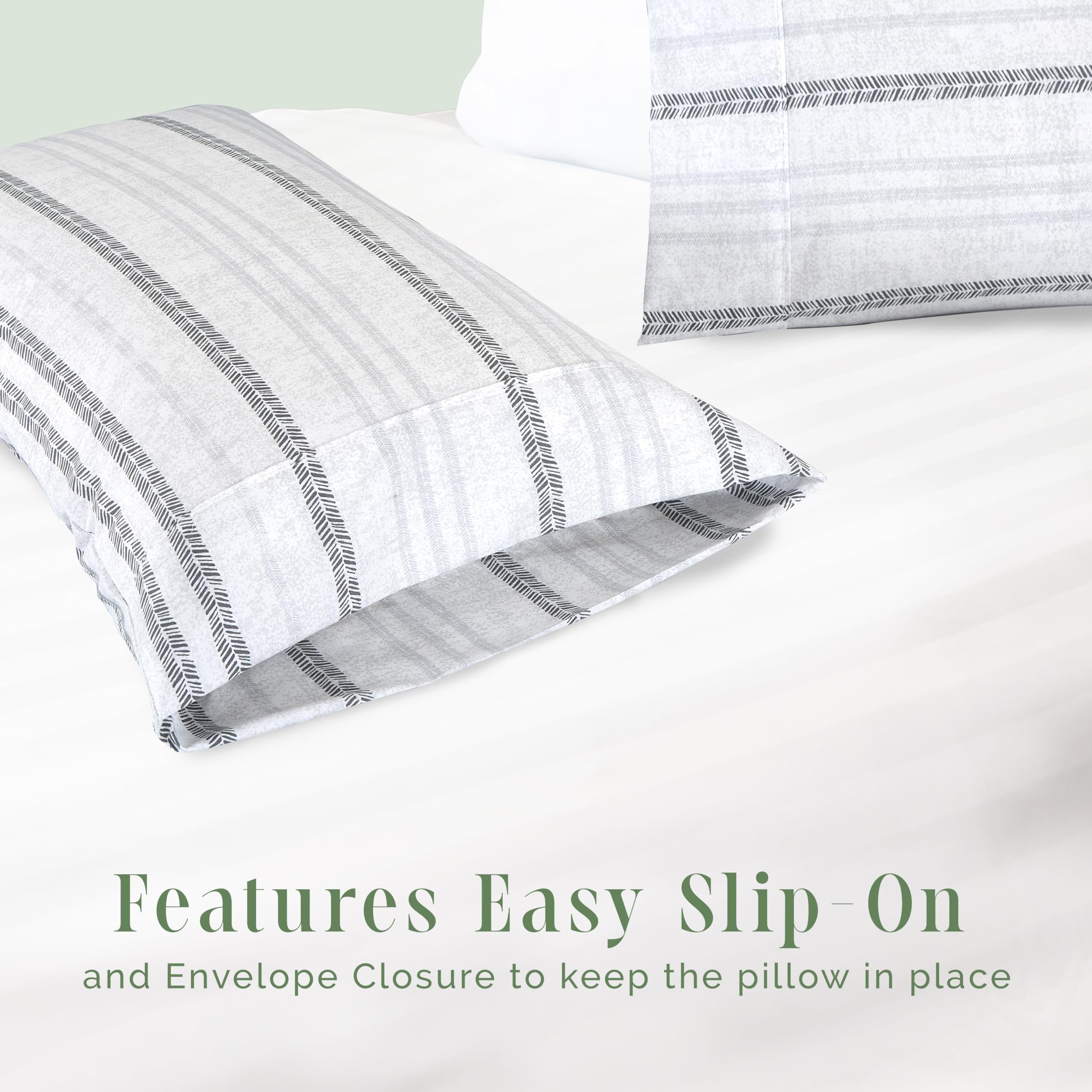 Elegant Comfort Ultra Soft Set Of 2 Striped Print Pillowcases - 1500 Premium Hotel Quality Microfiber, Soft And Smooth Envelope Closure 2-Piece Pillow Covers - Standard/Queen, Traci Gray