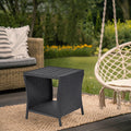 Outdoor Side Table Small Outdoor End Table For Patio Black Wicker Rattan Coffee Table With Storage & Poly Lumber Table Top Squar