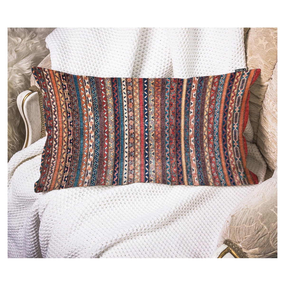 Ekobla Turkish Carpet Rectangle Pillow Cases Vintage Persian Oriental Waist Lumber Cotton Linen Cushion Cover Oblong Rectangle P