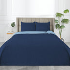 Easy-Going Twin Size Reversible Quilt Set With 1 Quilt And 1 Pillow Sham, Soft Bed Quilt Cover, Water Resistant Lightweight Microfiber Bedspread, Stain Resistant, Damask-Dark Blue/Light Blue