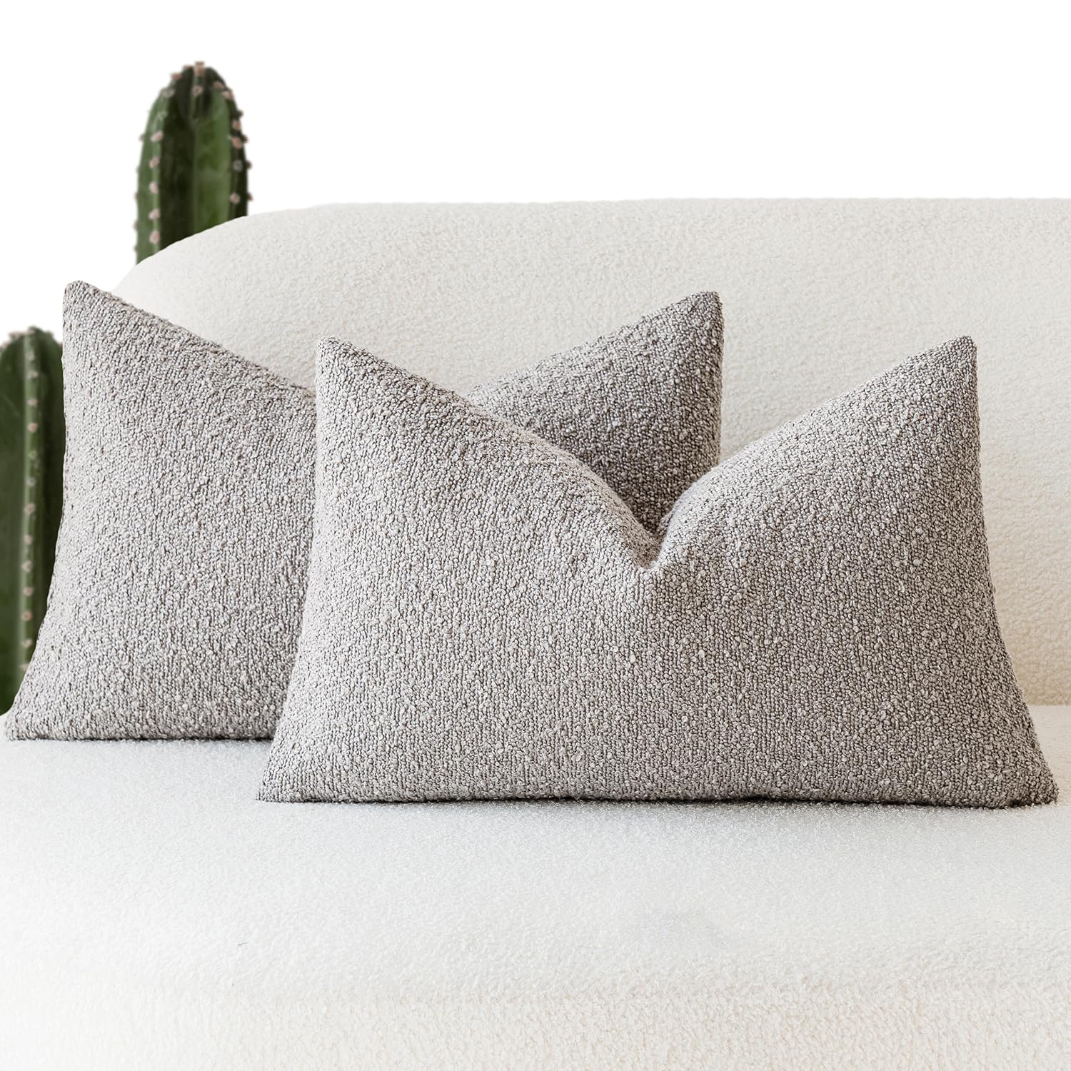 Foindtower Pack Of 2 Textured Boucle Throw Pillow Covers Accent Solid Decorative Lumbar Pillow Cases Cozy Woven Couch Cushion Ca
