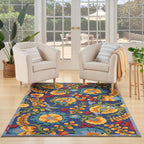 Nourison Aloha Indoor/Outdoor Modern Navy Multicolor 5'3' X 7'5' Area Rug, Easy Cleaning, Non Shedding, Bed Room, Living Room, Dining Room, Backyard, Deck, Patio (5X7)