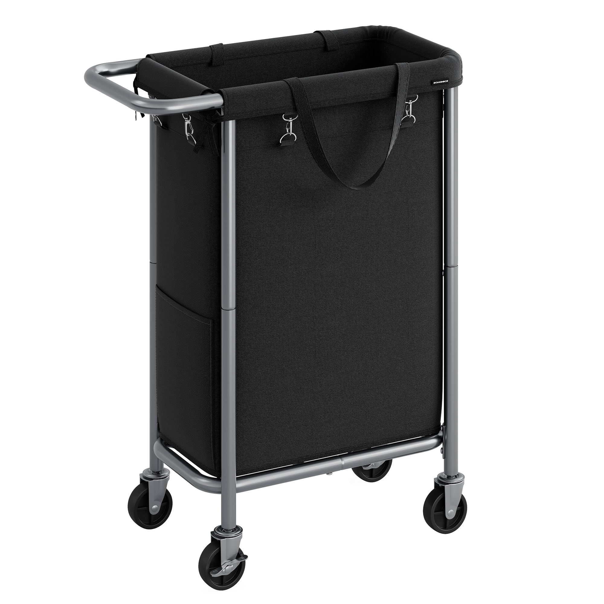 SONGMICS Laundry Basket with Wheels, Rolling Laundry Hamper, 23.8 Gallons (90L), Removable Liner, Steel Frame with Handle, Blank