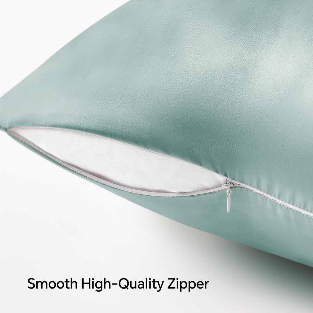 Bedelite Satin Pillowcase With Zipper, Haze Blue King Size Pillow Cases Set Of 2, Super Soft And Cooling Similar To Silk Pillow
