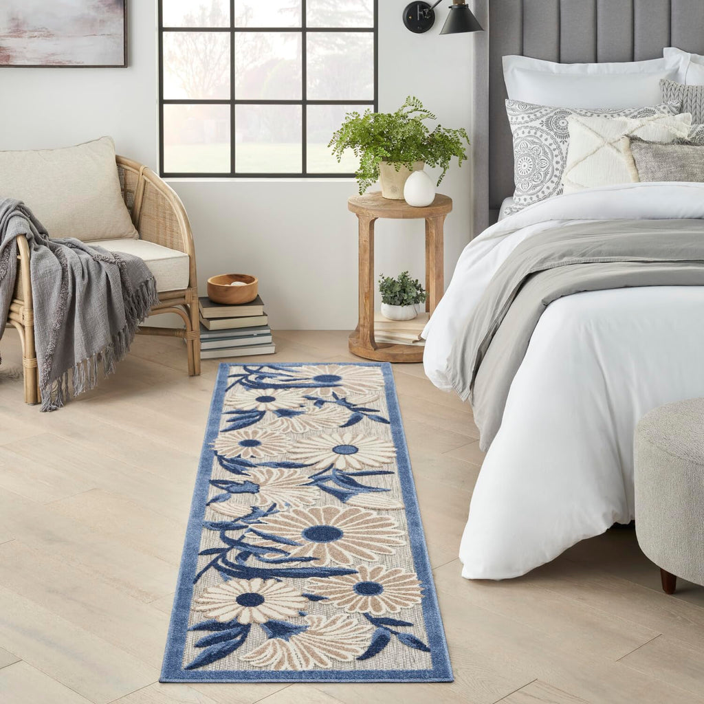 Nourison Aloha Outdoor Blue Grey 2'3' X 12' Area Rug, Easy Cleaning, Non Shedding, Bed Room, Living Room, Dining Room, Deck, Backyard, Patio (2X12)