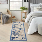 Nourison Aloha Outdoor Blue Grey 2'3' X 12' Area Rug, Easy Cleaning, Non Shedding, Bed Room, Living Room, Dining Room, Deck, Backyard, Patio (2X12)