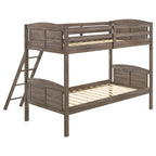 Coaster Home Furnishings Flynn Farmhouse Wood Twin Over Twin Size Bunk Bed Frame with Ladder and Guardrails Fully Slatted Mattress Ready Foundation Weathered Brown 400808