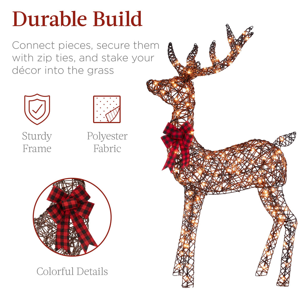 Best Choice Products 3-Piece Rattan Deer Family Set - 5FT Lighted Outdoor Christmas Decoration - Brown Metal