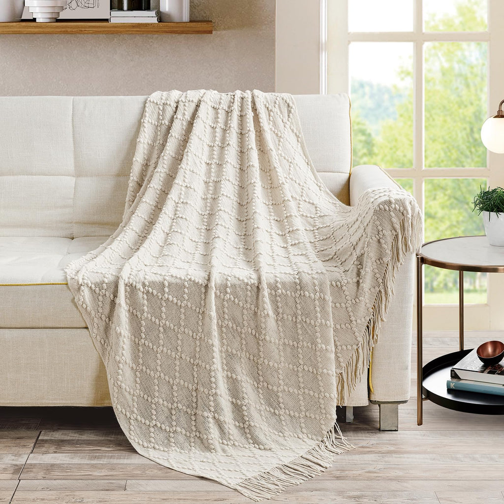 Bourina Throw Blanket Textured Solid Soft Throws And Blankets For Sofa Or Bed Knitted Decorative Blanket 50 X70 Inches Jacquard