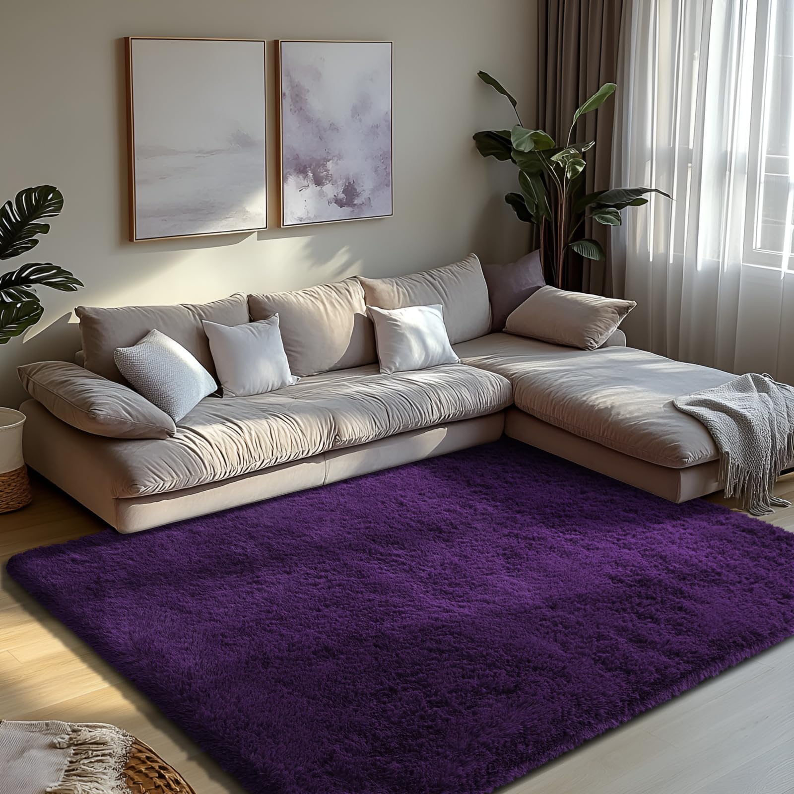 Shag Area Rug for Bedroom 4x6,Purple Fluffy Area Rugs for Living Room,Soft Fuzzy Rug Non-Shedding Indoor Plush Carpet for Kids B