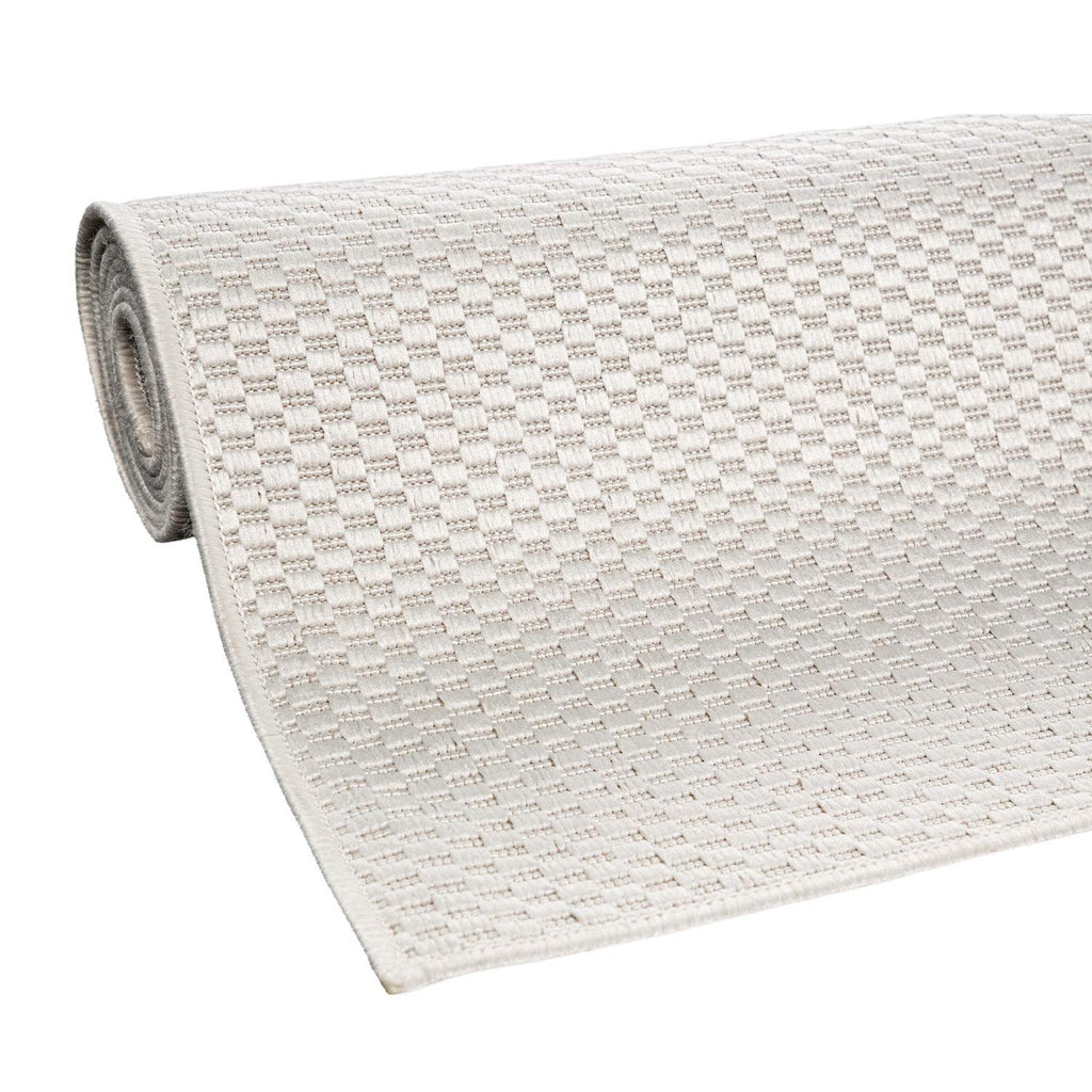 Solid Outdoor Rug For Patio Or Balcony Weatherproof In Mottled Cream, Size: 6'7' X 9'2'