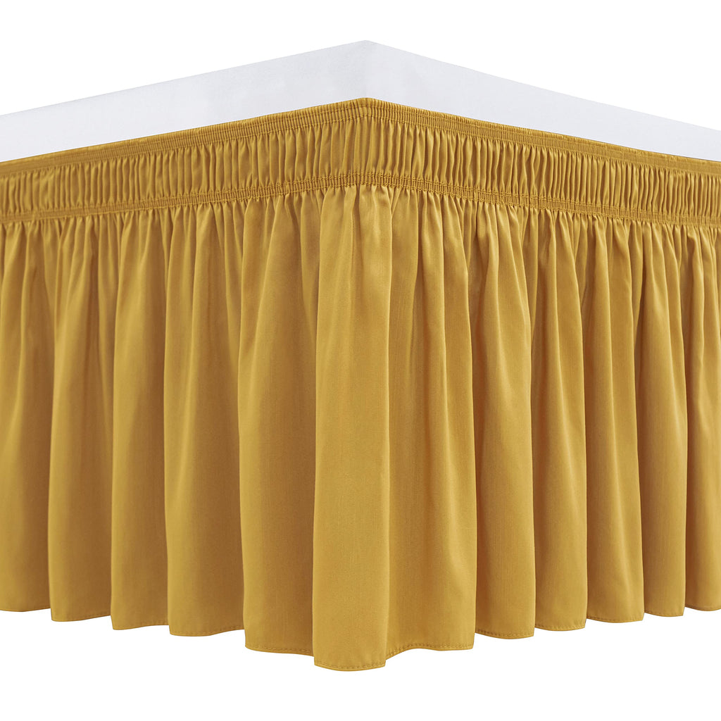 Biscaynebay Wrap Around Bed Skirts For King & Cal King Beds 16' Drop, Gold Adjustable Elastic Dust Ruffles Easy Fit Wrinkle Resistant Silky Luxurious Fabric Machine Washable