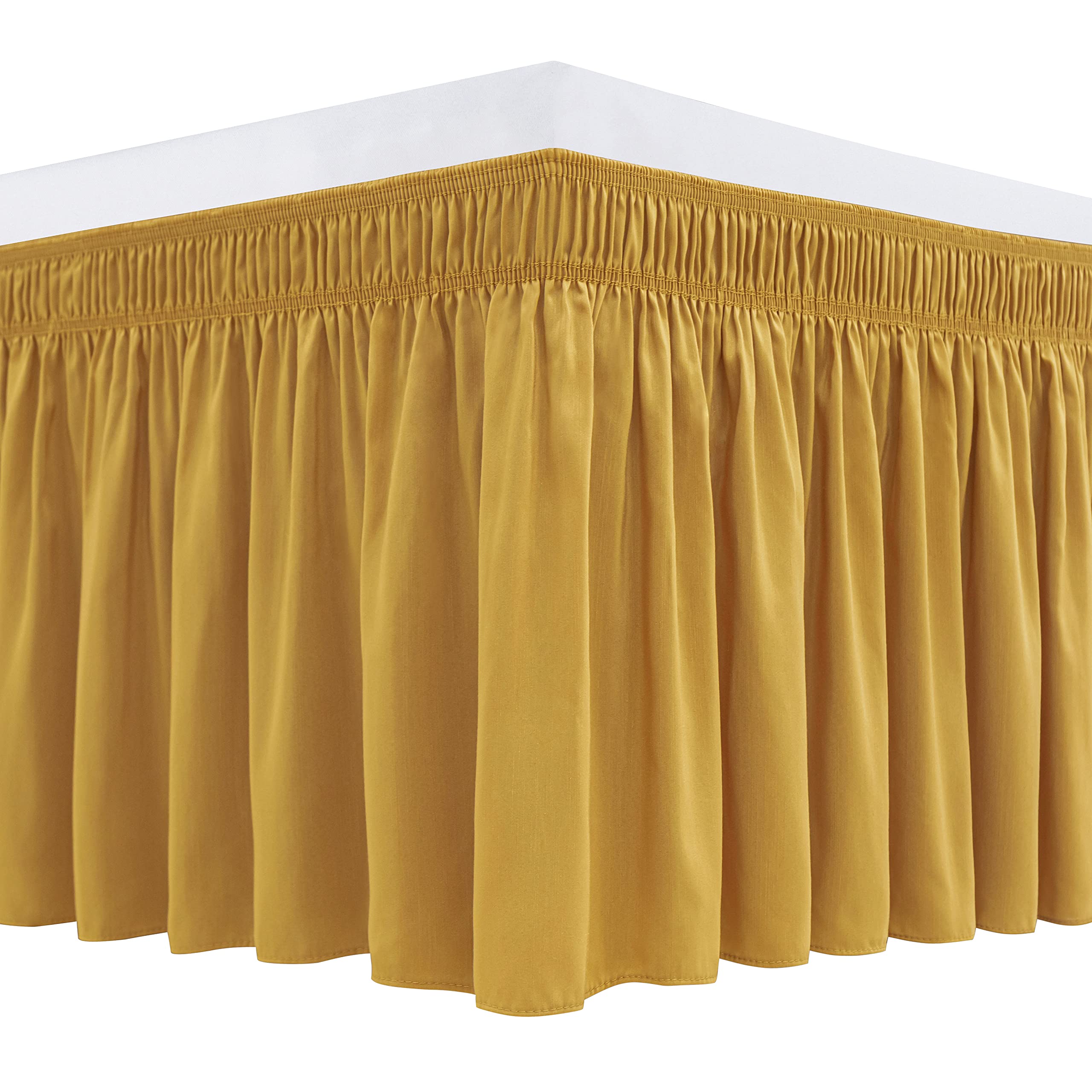 Biscaynebay Wrap Around Bed Skirts For King & Cal King Beds 16' Drop, Gold Adjustable Elastic Dust Ruffles Easy Fit Wrinkle Resistant Silky Luxurious Fabric Machine Washable
