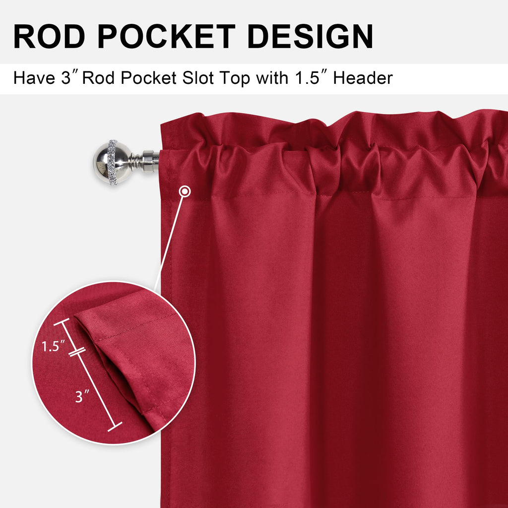 Dwcn Red Christmas Valance Curtains For Living Room, Kitchen Valance Solid Short Topper - Solid Rod Pocket Window Valance For Ba