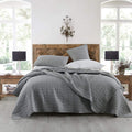 Horimote Home Quilt Set King Size, Stone-Washed Chic Rustic Grey Quilt With Classic Triangle Stitched Pattern, Ultra Soft Lightw