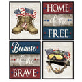 Whaline 4 Pcs Patriotic Decoration 4th of July Wall Art Prints Memorial Day Soldier Boots Helmet Paper Art Poster Military Appre