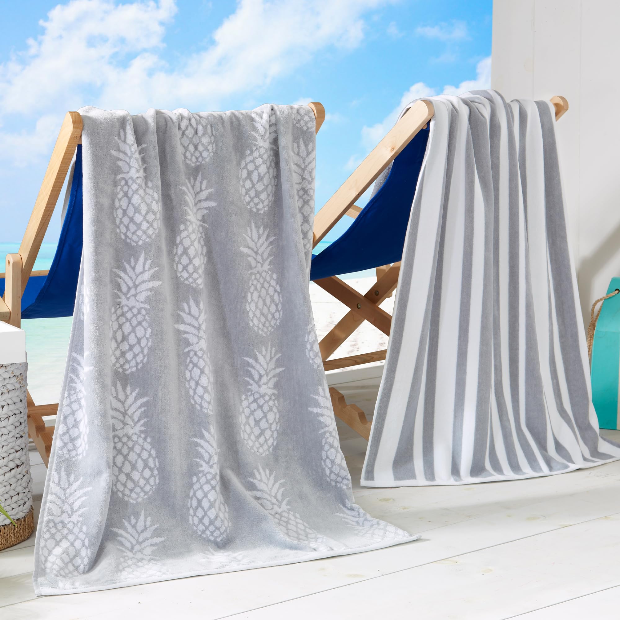 Great Bay Home 100% Cotton Beach Towels | 2 Pack of 30 x 60 Grey Pool Towels for Adults and Kids | Absorbent & Quick Dry Towels 