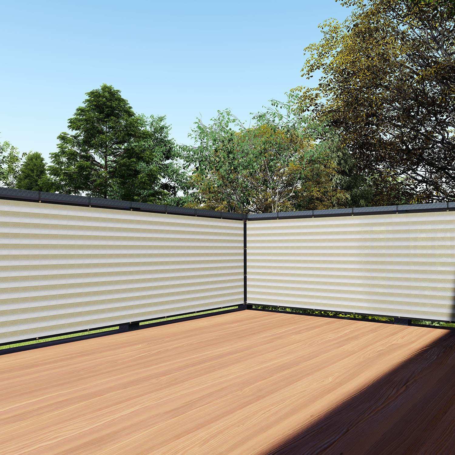 Tang 3' X 174' Beige White Stripe Balcony Privacy Screen Fence 200Gsm Deck Fence Outdoor Privacy Cover Weather Resistant For Pat