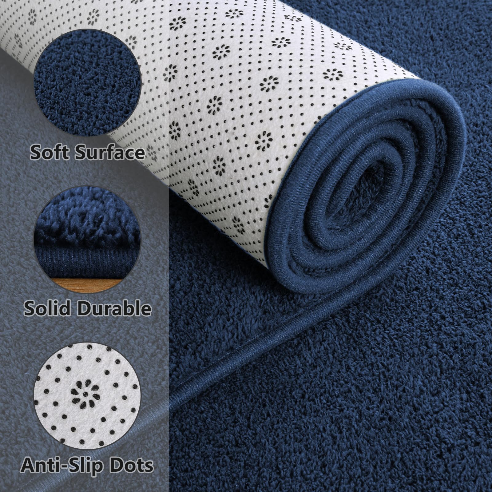 Larhom Comfy Living Room Area Rug, 6X9 Feet Navy Blue Rugs For Bedroom Nursery, Memory-Foam Rug Carpet For Kids Boys Girls Room
