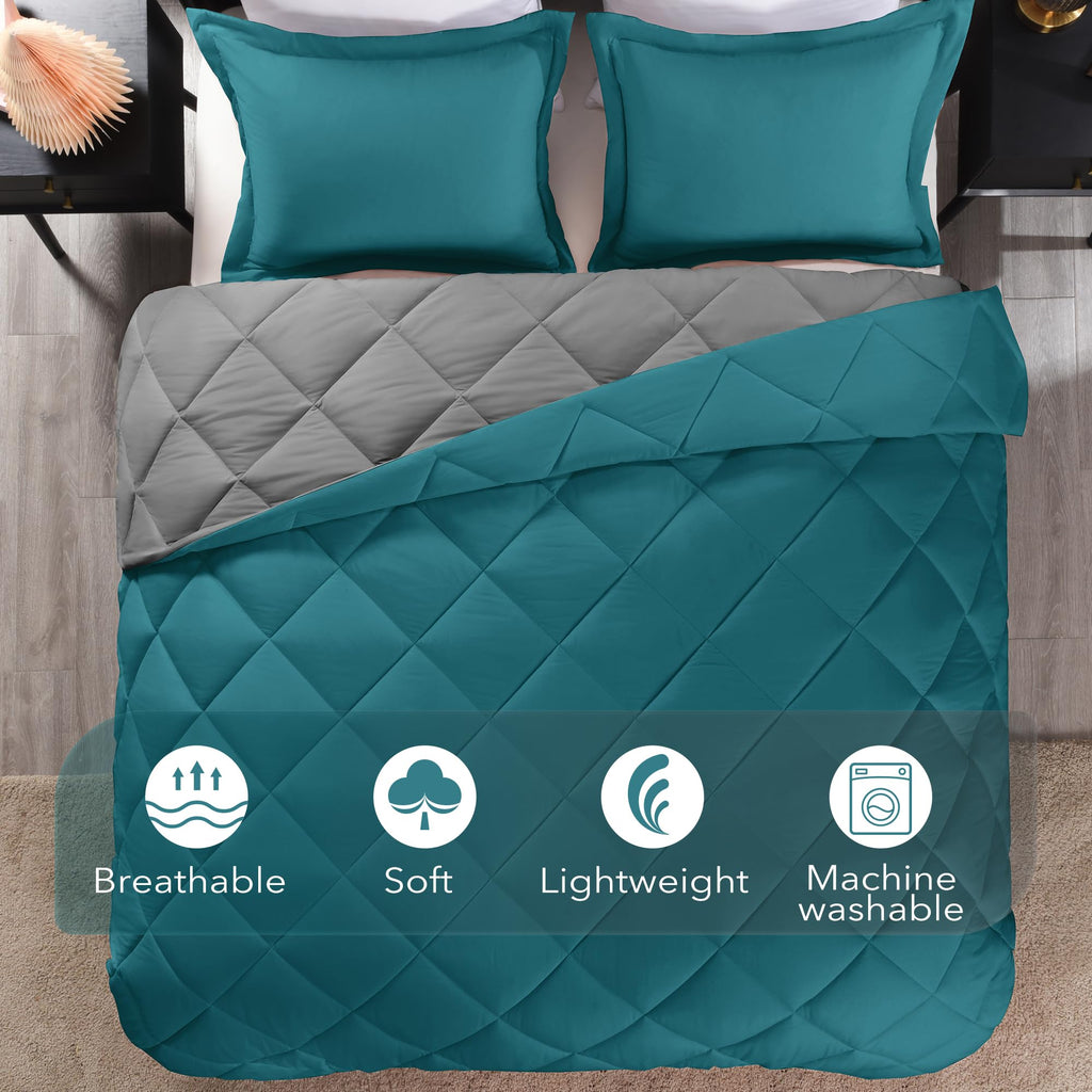 Downluxe California King Comforter Set - Ocean And Grey Cal King Comforter Set, Soft Bedding Sets For All Seasons - 3 Pieces - 1 Comforter (104'X96') And 2 Pillow Shams(20'X36')