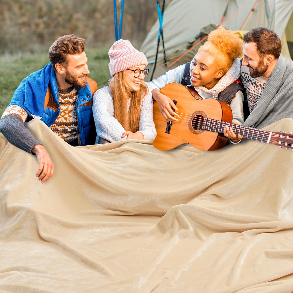 Phf Oversized King Fleece Blanket 120'X120', No Shed No Pilling Big Soft Blanket, Extra Large 10'X 10' Lightweight Blanket For Bed, Sofa Travel And Camping, Suitable For All Season, Beige