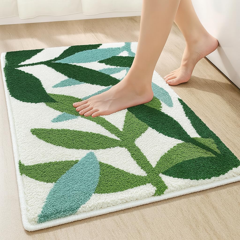 Roseate Leaves Super Soft AntiSkid Super Absorbent Mats Microfiber 2000 GSM Mat for Bathroom/Kitchen/Door Mats for Home/Floor M