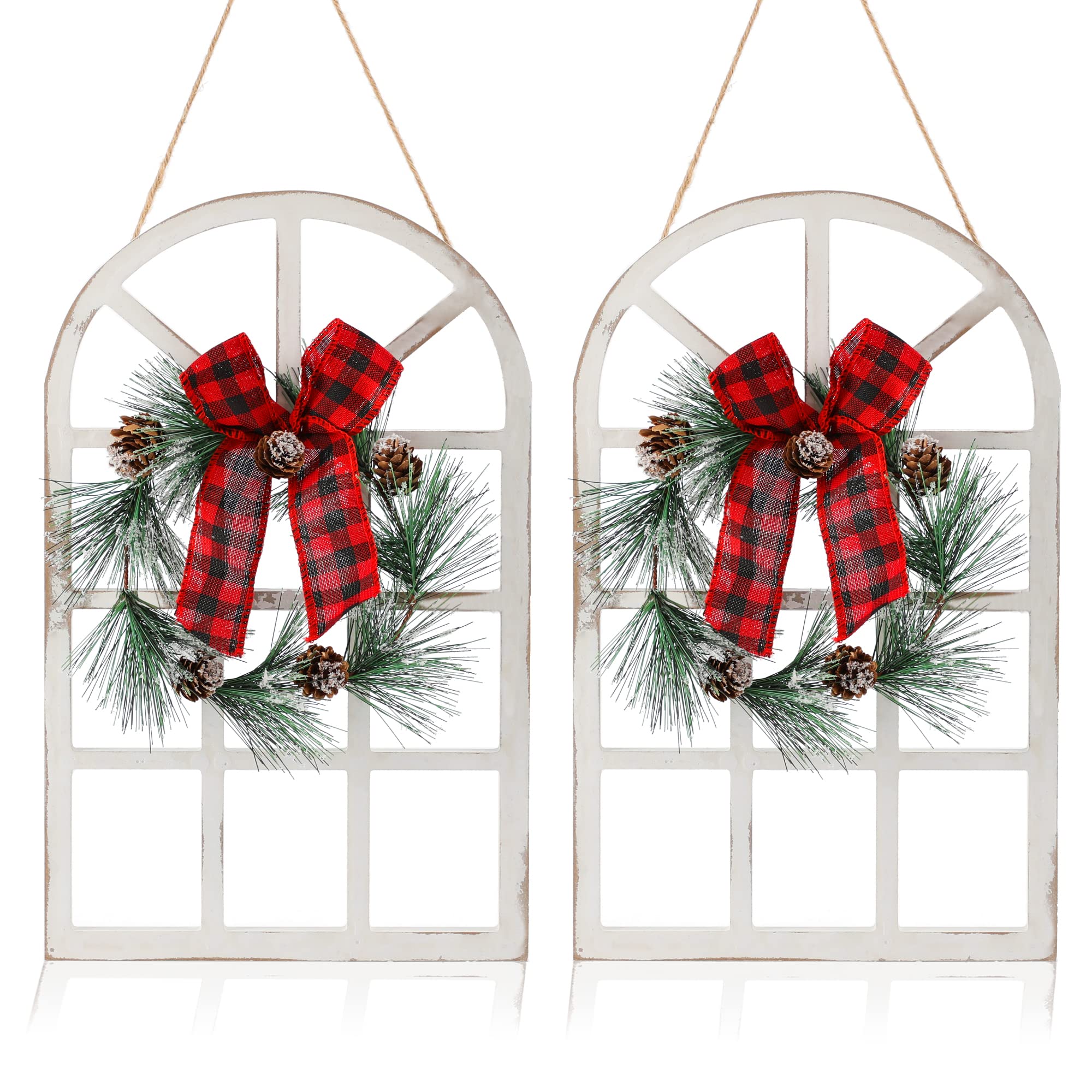 NEWLIGHTURE Wood Christmas Holiday Wall Hanging Indoor Outdoor Decorations Rustic Christmas Window Plaque Signs Wooden Arch with