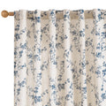 Lazzzy Blue Floral Linen Curtains 84 Inch Length Farmhouse Curtain Back Tab Drapes for Living Room Bedroom Light Filtering Vinta