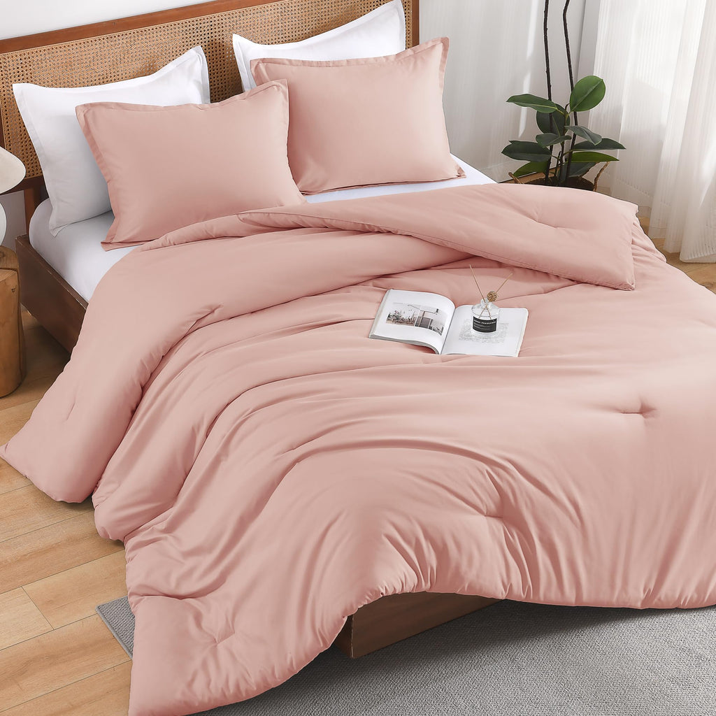 Andency California King Size Comforter Set, 3 Pieces Blush Pink Boho Solid Bedding Comforter Set, Modern Reversible Soft Fluffy Cal King Bed Set For All Season