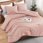 Andency California King Size Comforter Set, 3 Pieces Blush Pink Boho Solid Bedding Comforter Set, Modern Reversible Soft Fluffy Cal King Bed Set For All Season