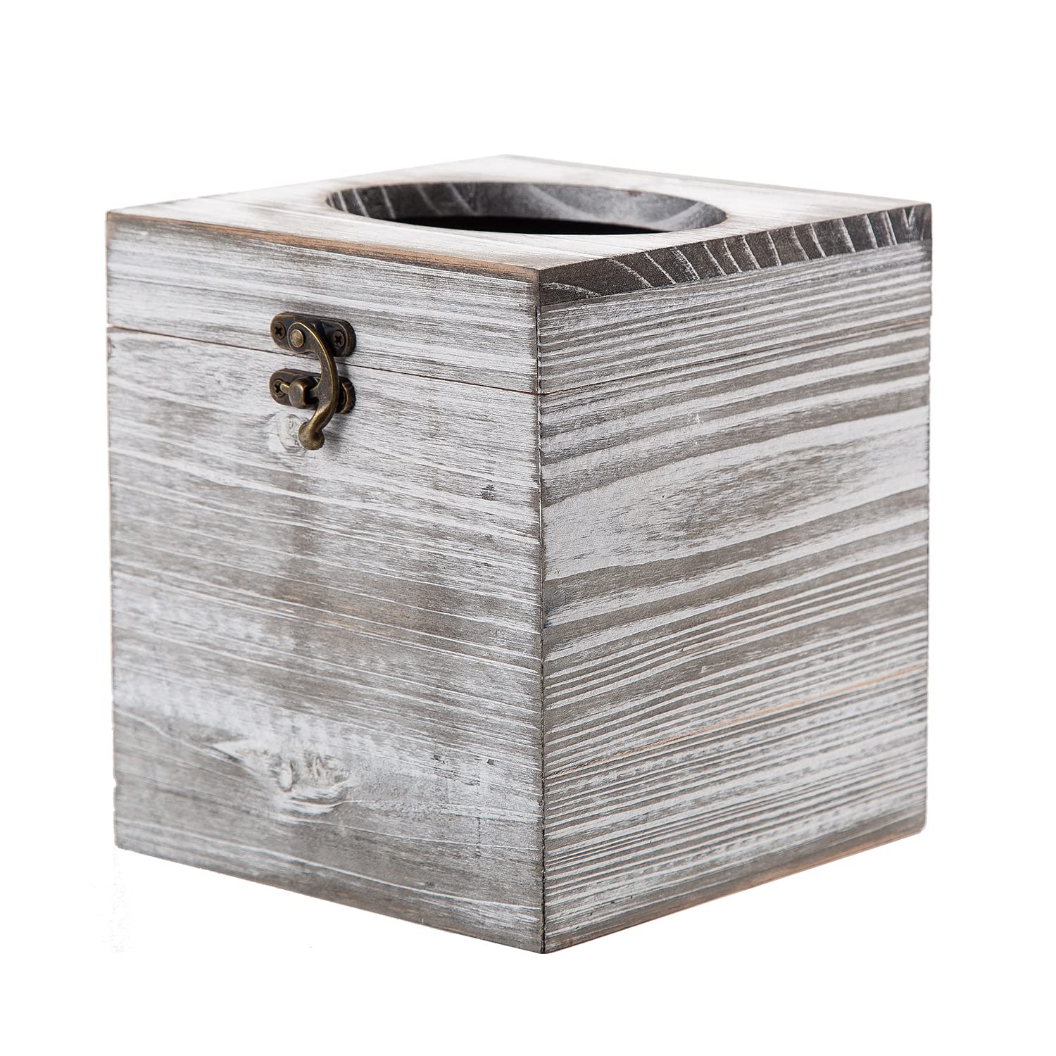 Distressed Farmhouse Square Solid Wood Tissue Box Cover With Slide-Out Bottom Panel Honey Brown Tissue Box Holder For Bathroom L