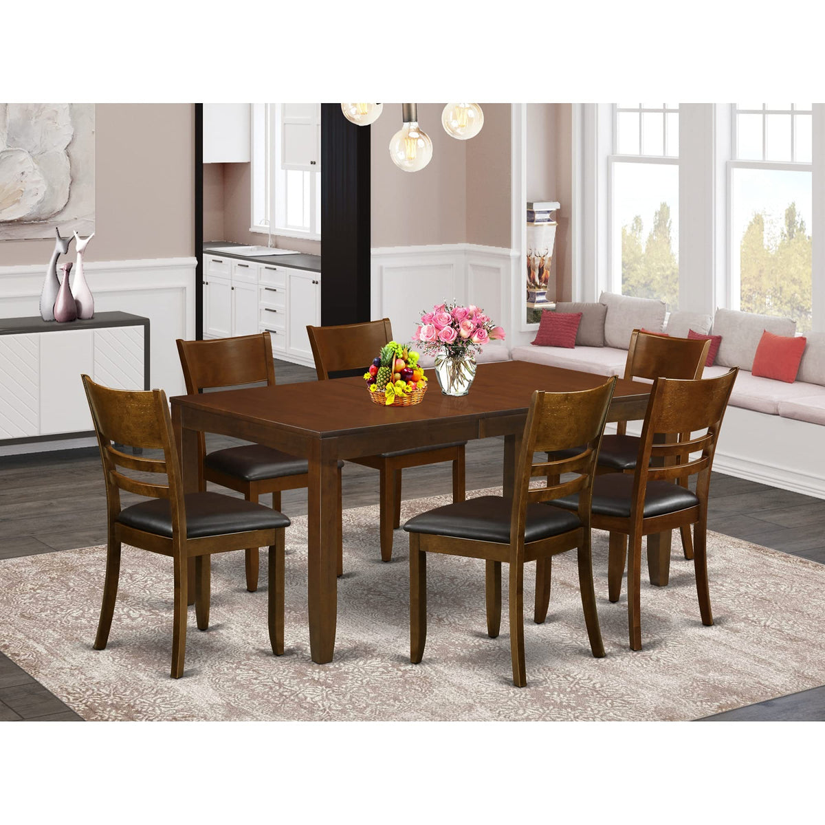 East West Furniture LYFD7-ESP-LC Lynfield 7 Piece Kitchen Set Consist of a Rectangle Table with Butterfly Leaf and 6 Faux Leather Dining Room Chairs, 36x66 Inch