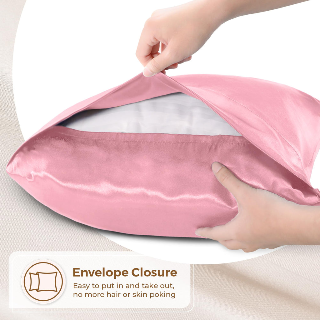 Pure Bedding Satin Pillowcase 2 Pack - King Size (20''X40'', Pink) - Silky Pillow Cases For Hair And Skin - Satin Pillow Covers