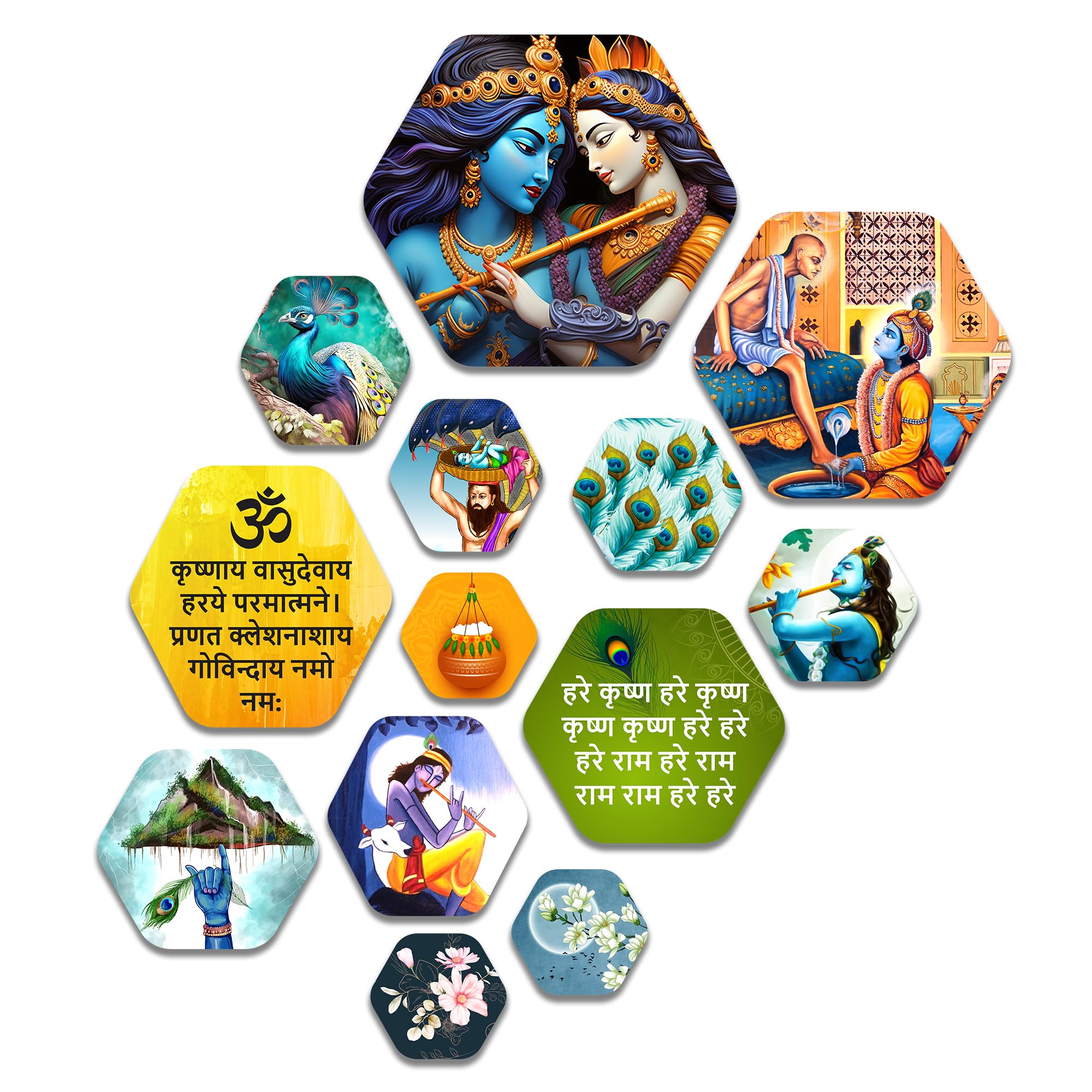 Artvibes Shri Krishna Hexagon Shape MDF Wooden Wall Decor Items | Spiritual Decor Items | Wall Sculpture | Signs & Plaques | Art