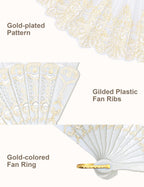 Eosau Handheld Chinese Folding Fan Hand Fans For Women Foldable Bulk For Party Wedding Church Dancing (White)