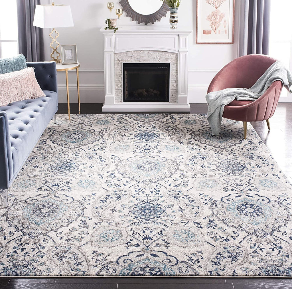SAFAVIEH Madison Collection Area Rug - 5'3'' x 7'6'', Cream & Light Grey, Boho Chic Glam Paisley Design, Non-Shedding & Easy Car