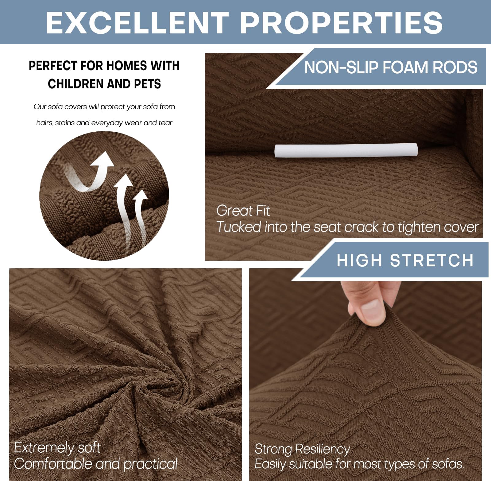 Znsayotx 1 Piece Jacquard Couch Covers For 3 Cushion Couch Living Room High Stretch Sofa Cover Pets Dogs Friendly Anti Slip Thickened Slipcovers Furniture Protector (Large, New Pattern Coffee)