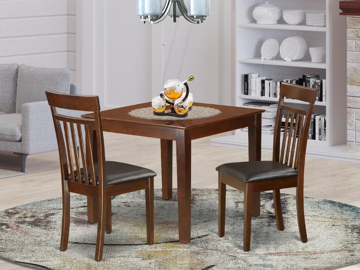 East West Furniture OXCA3-MAH-LC 3 Piece Dinette Set for Small Spaces Contains a Square Dining Table and 2 Faux Leather Dining Room Chairs, 36x36 Inch, Mahogany