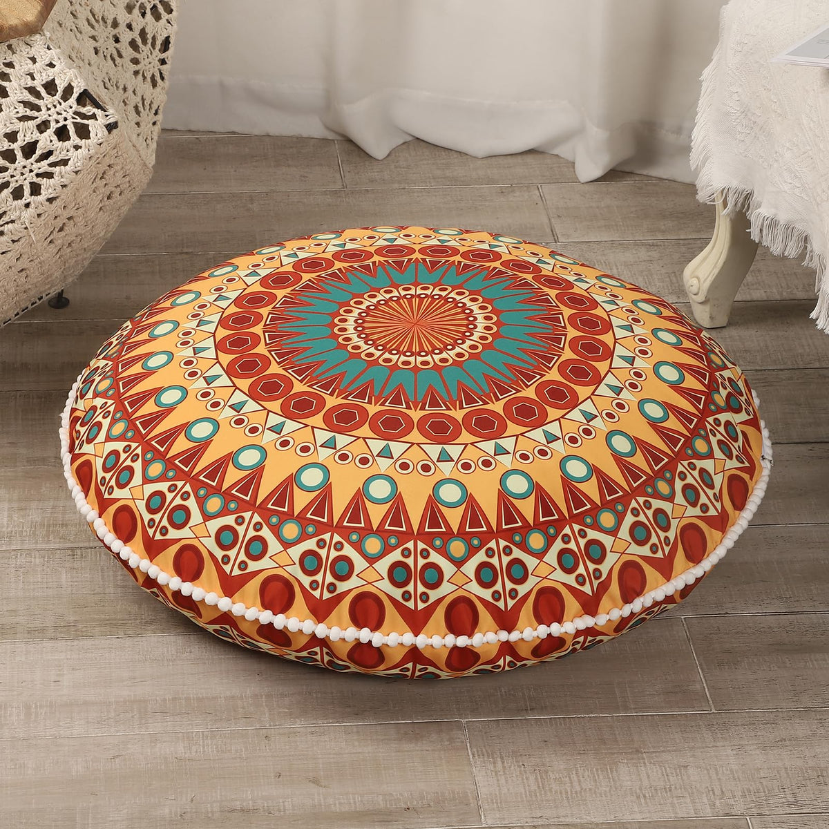 Lovmoc 32 Inches Meditation Floor Cushion For Adults, Round Large Thick Floor Pillow, Memory Foam Filling, Orange
