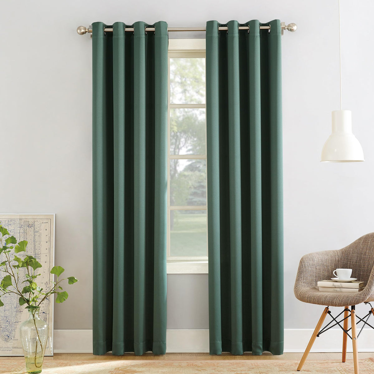 Sun Zero Barrow 2-Pack Energy Saving Grommet Curtain Panel Pair, 54'' x 54, Everglade Green