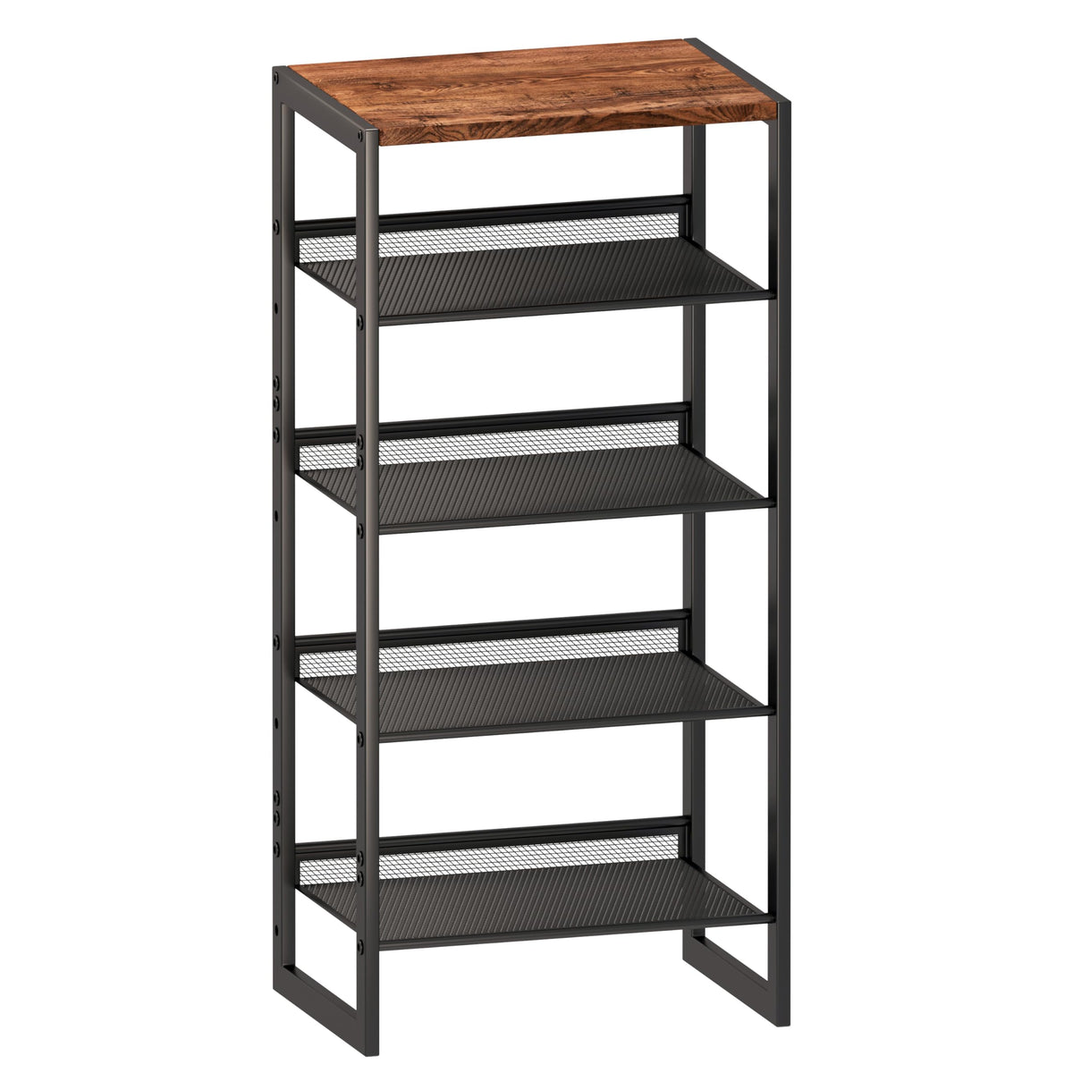CHEMPFR Narrow 5Tier Shoe Rack, Slim SpaceSaving Shelf with Decorative Wood Top & Steel Mesh, Entryway/Closet/Dorm Organizer, 