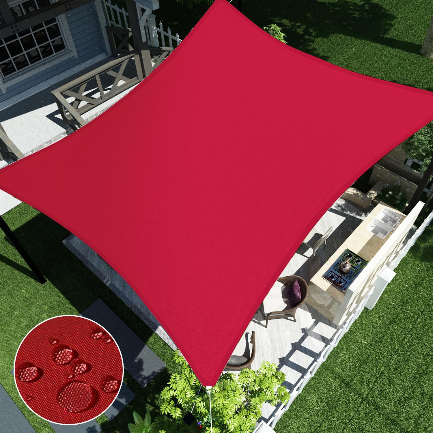 Ecoopts 10'X21' Waterproof Sun Shade Sail Rectangle Canopy Cover Uv Blockage For Outdoor Patio Pergola Backyard Garden (Red)