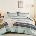 Wongs Bedding King Comforter Set-Sage Green Comforter, Reversible Boho Striped Bedding Set For King Bed - 3 Pieces (1 Comforter